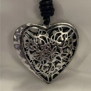 Intricate Silver Heart Pendant Necklace